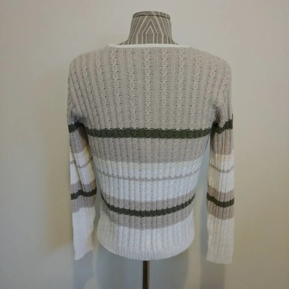 Striped Cable  Knit VNeck Sweater, Earthy Colours L - Picture 5 of 5
